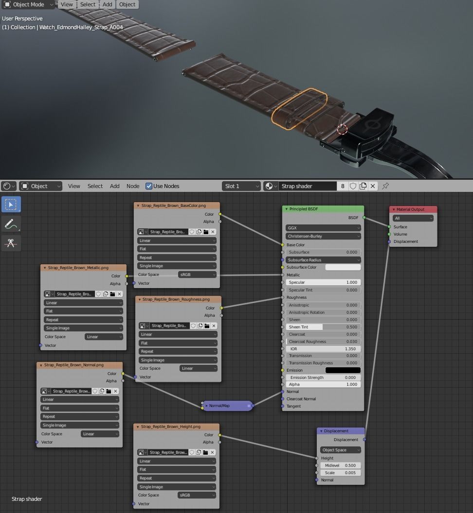 Strap watch Reptile brown PBR Low-poly 3D model_8