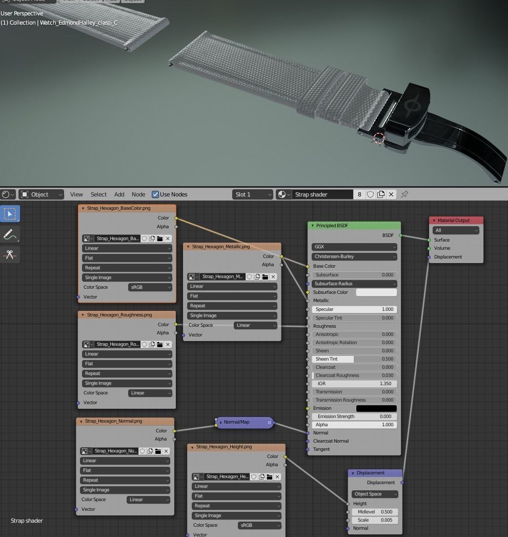Strap watch Hexagon material PBR Low-poly 3D model_8
