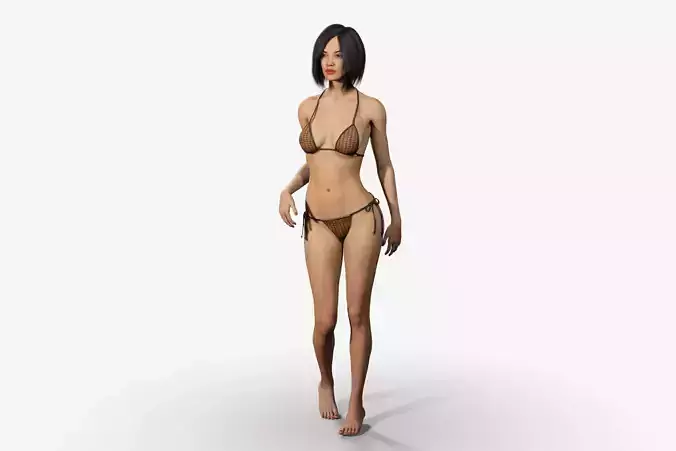 Rigged Asian Style Woman Wearing Bikini Low-poly 3D model