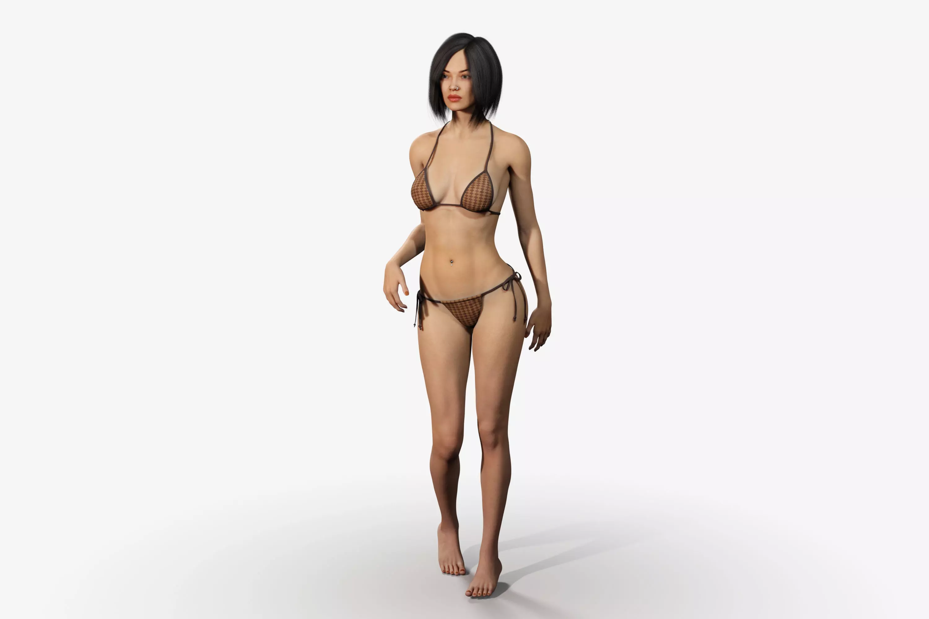 Rigged Asian Style Woman Wearing Low-poly 3D model