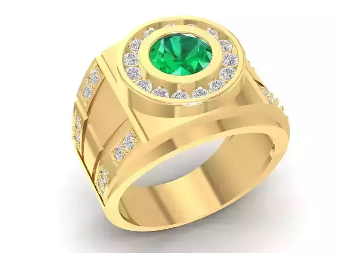 Luxury Men Signet Ring with Round Center Stone 2150 3D print model