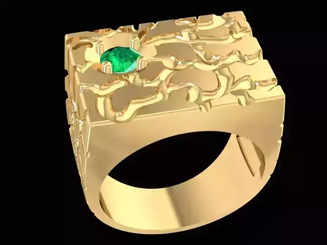 Textured Emerald Stone Men Ring  2153
