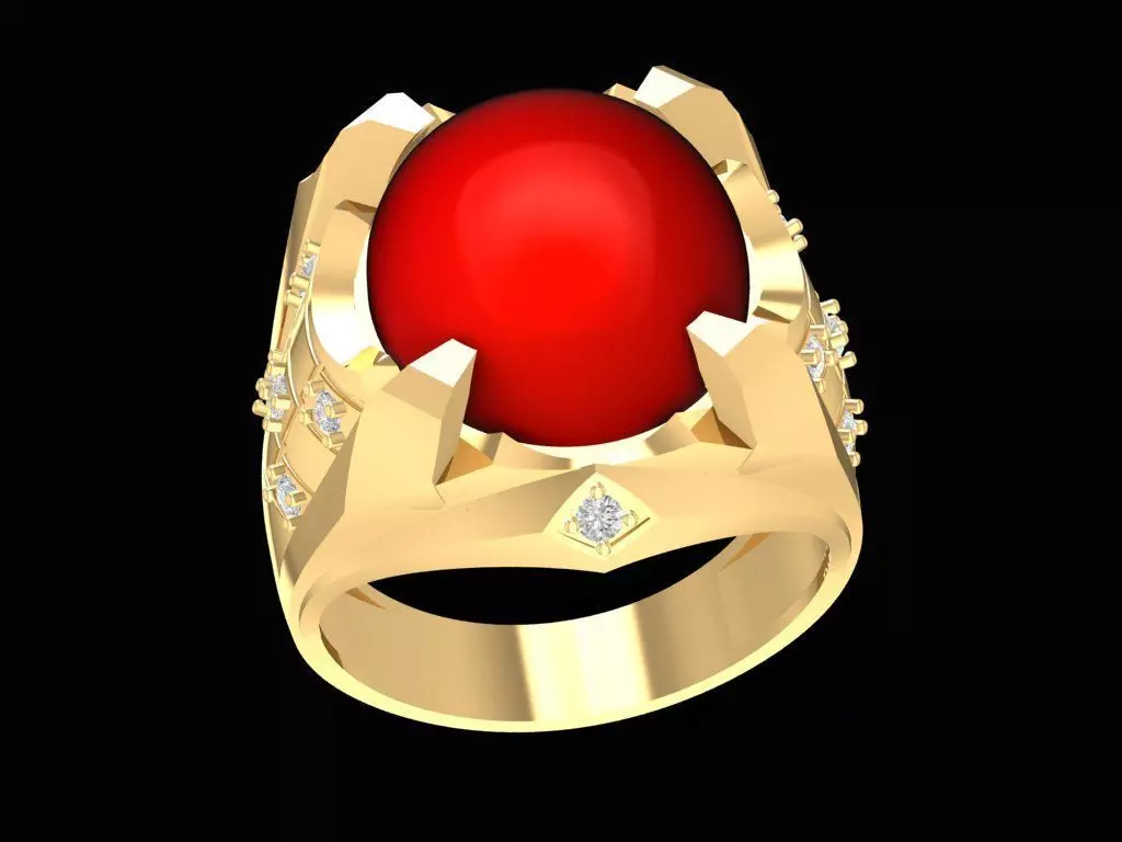 Men Solid Dome Gemstone Ring with Side Accents 2156 3D print model