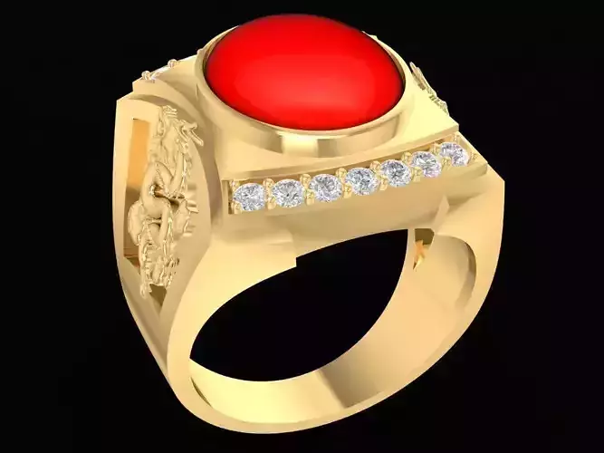 OVAL RUBY GOLD RING WITH DRAGON ONSIZE  1262