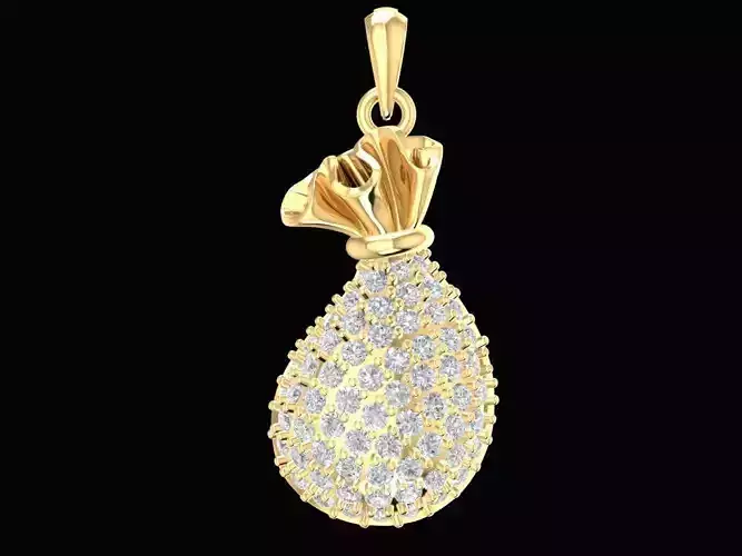 Elegant Money Bag Pendant with Pave Stones 2168 3D print model