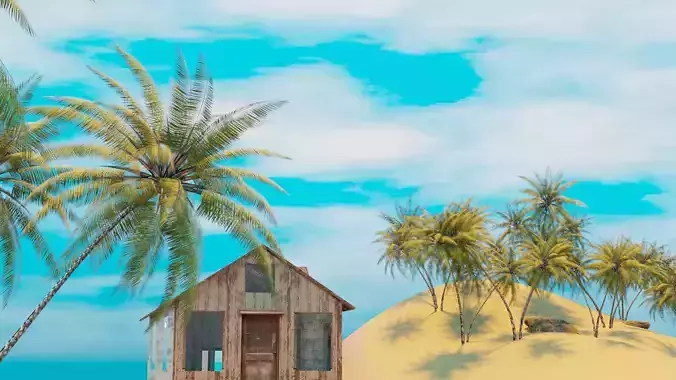 HUGE ISLAND WITH ANIMATED OCEAN AND PBR TEXTURES Low-poly 3D model