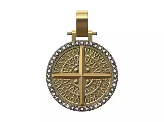 Diamond viking compass pendant with bail 