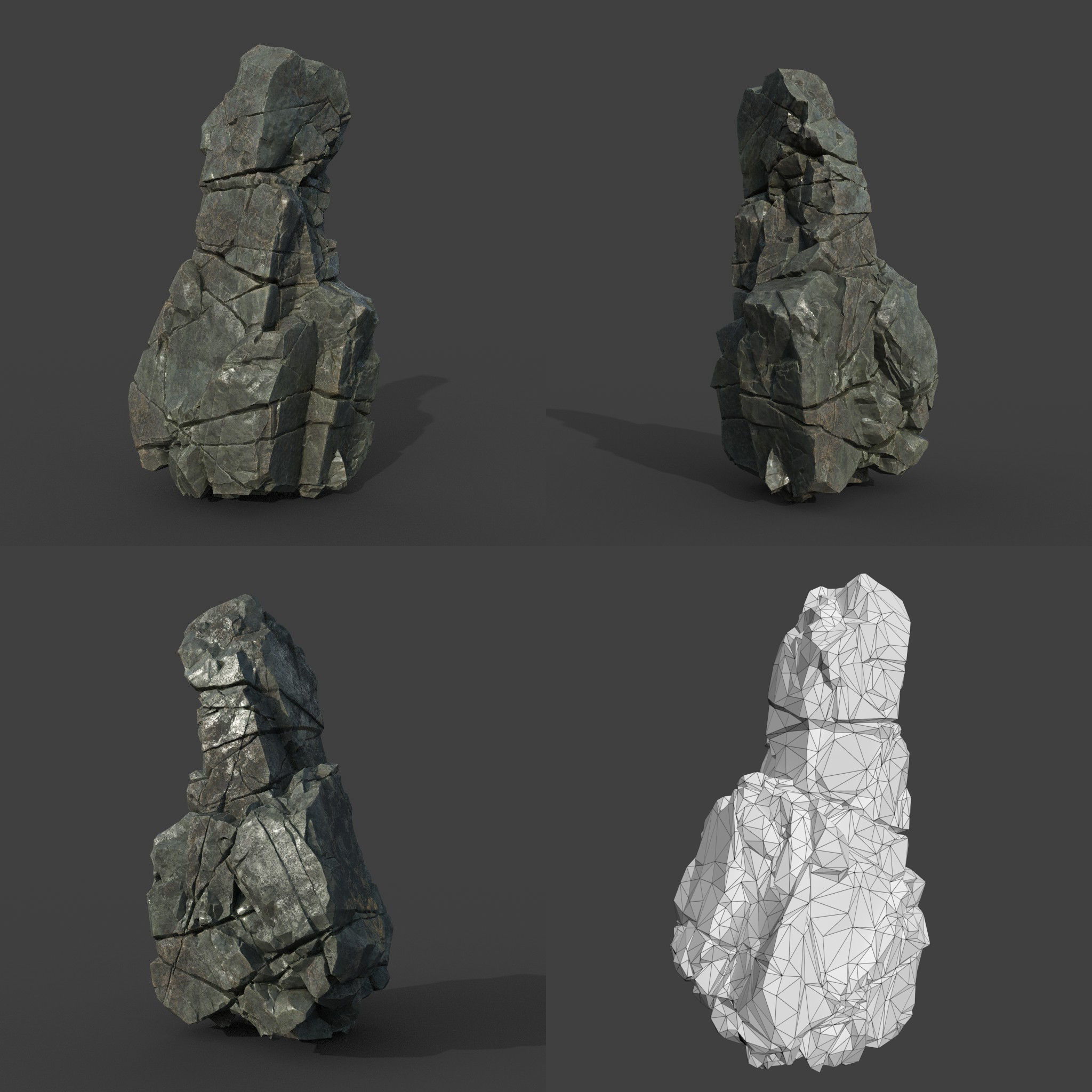 Low poly Black Cliff Modular Rock 210811 Low-poly 3D model_4