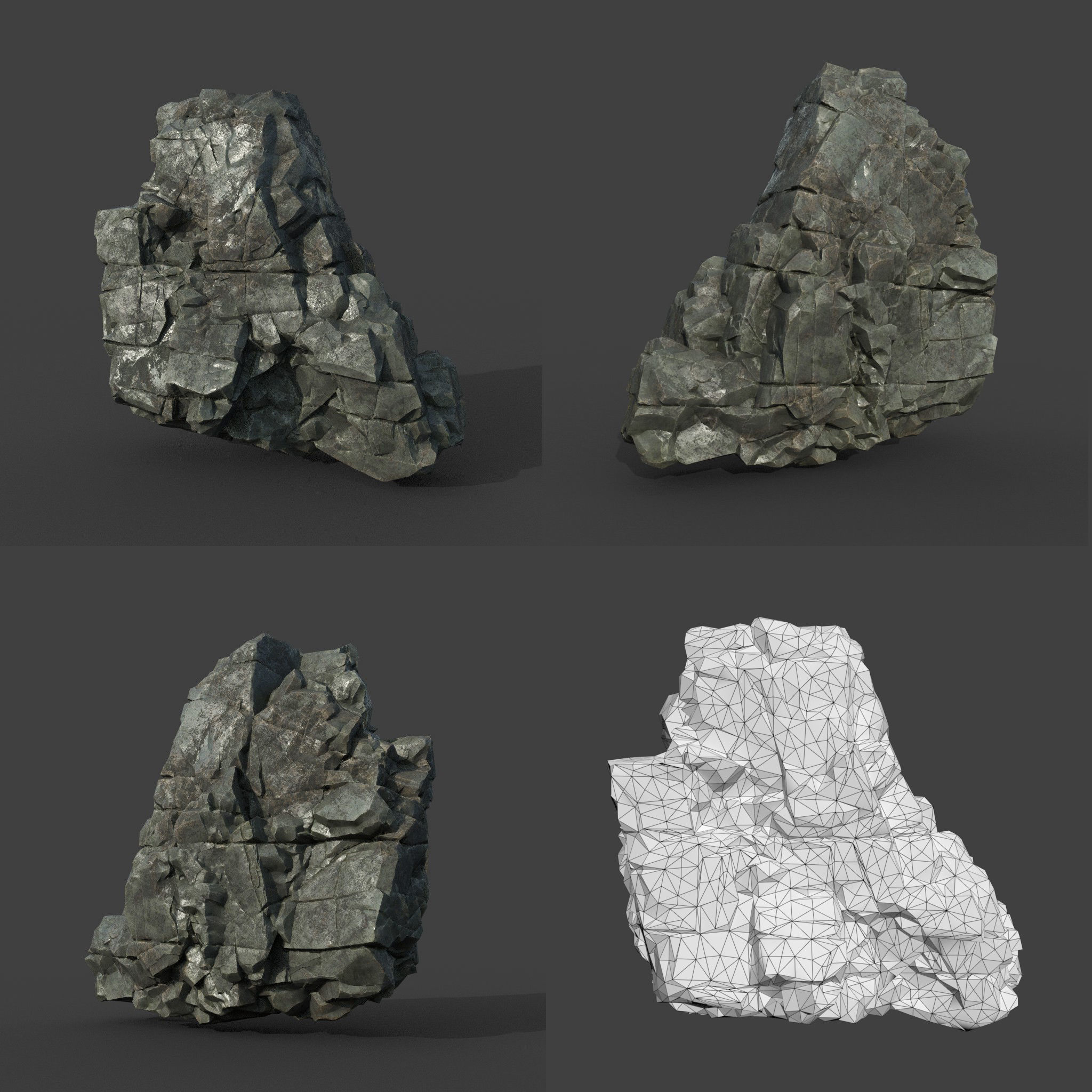 Low poly Black Cliff Modular Rock 210811 Low-poly 3D model_20
