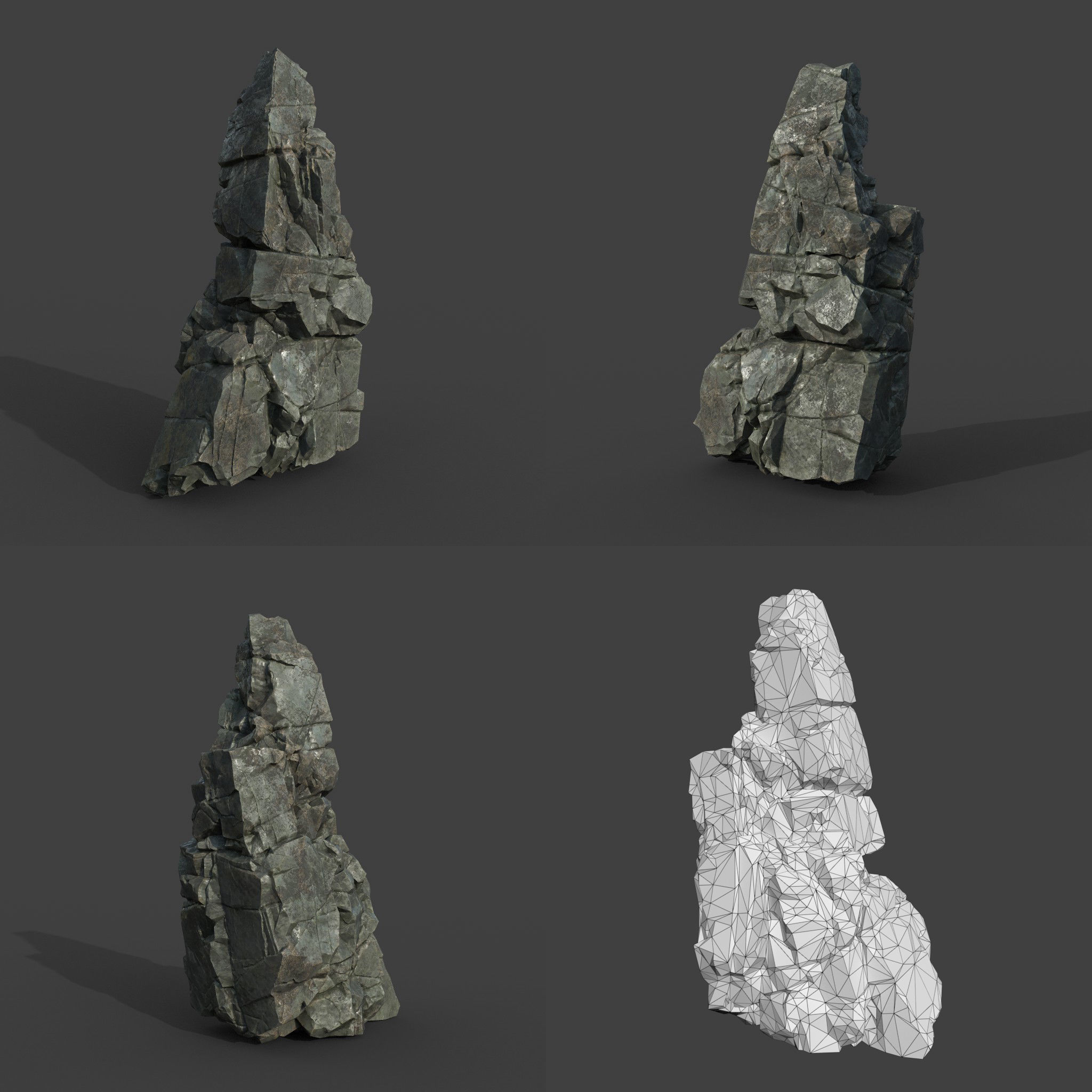 Low poly Black Cliff Modular Rock 210811 Low-poly 3D model_2