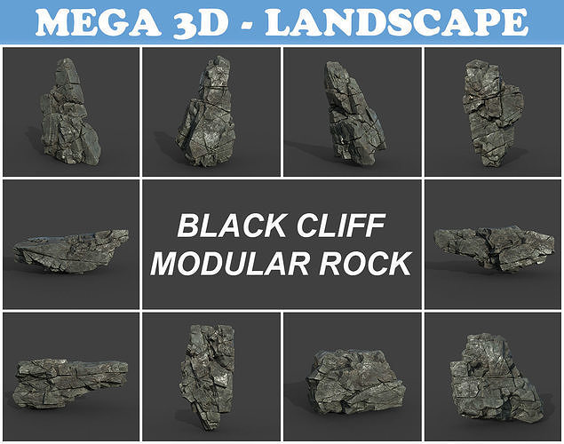 Low poly Black Cliff Modular Rock 210811 Low-poly 3D model