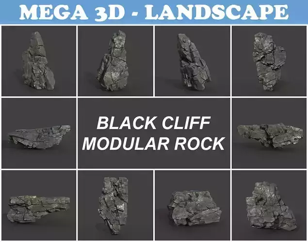 Low poly Black Cliff Modular Rock 210811 Low-poly 3D model