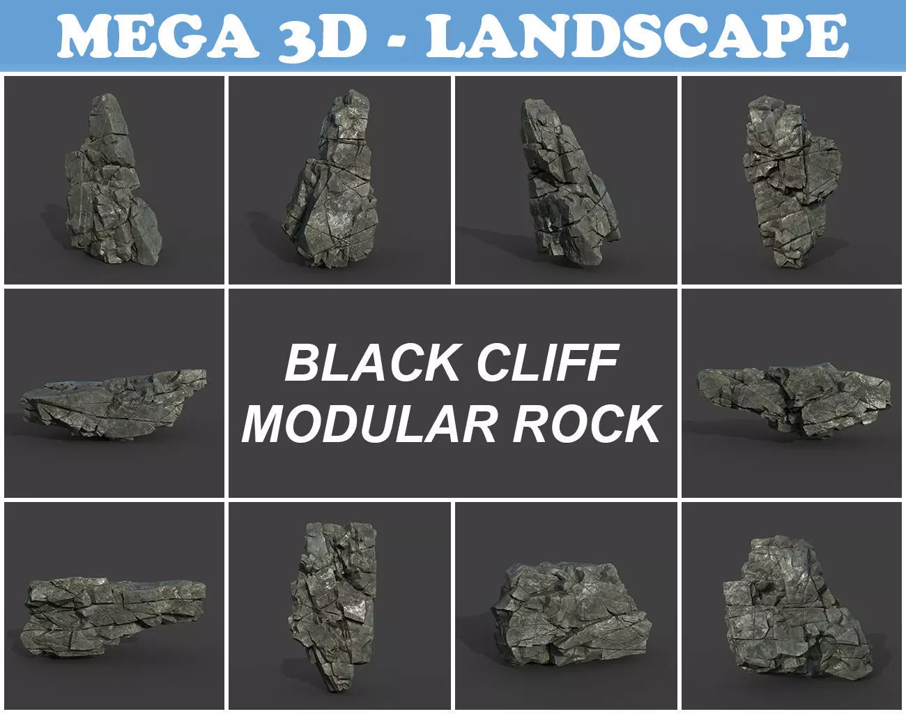 Low poly Black Cliff Modular Rock 210811 Low-poly 3D model_0