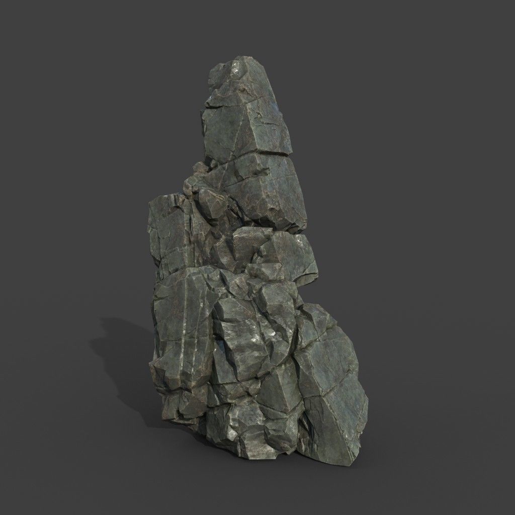 Low poly Black Cliff Modular Rock 210811 Low-poly 3D model_1