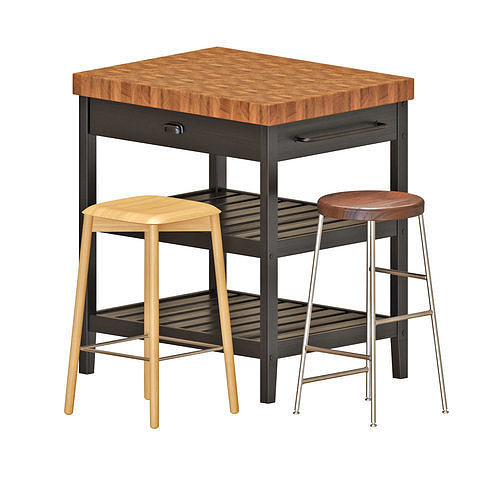 VADHOLMA Kitchen Island and stools  3D model