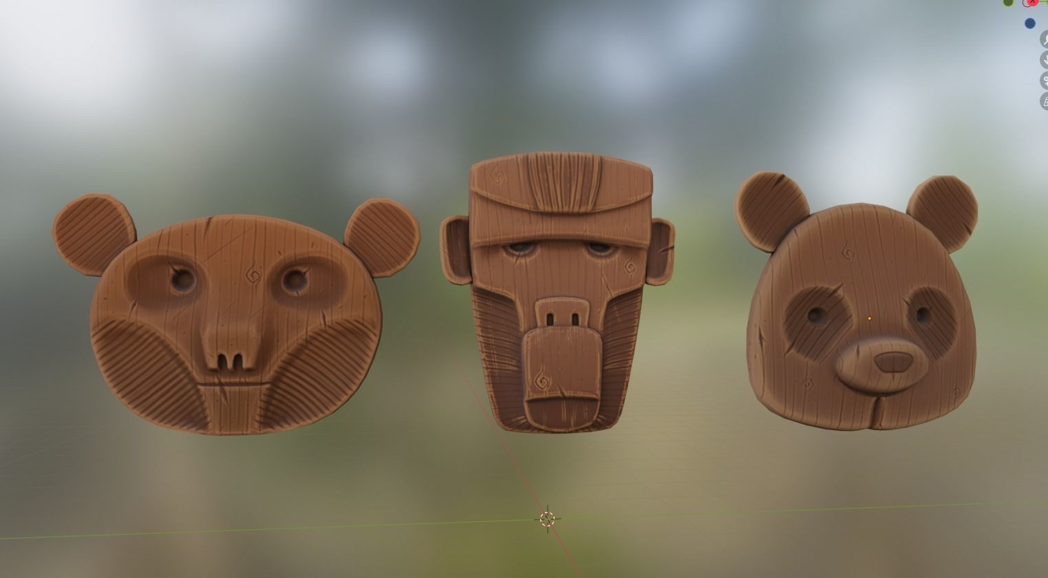 Stylized Wooden Masks Low-poly 3D model_11