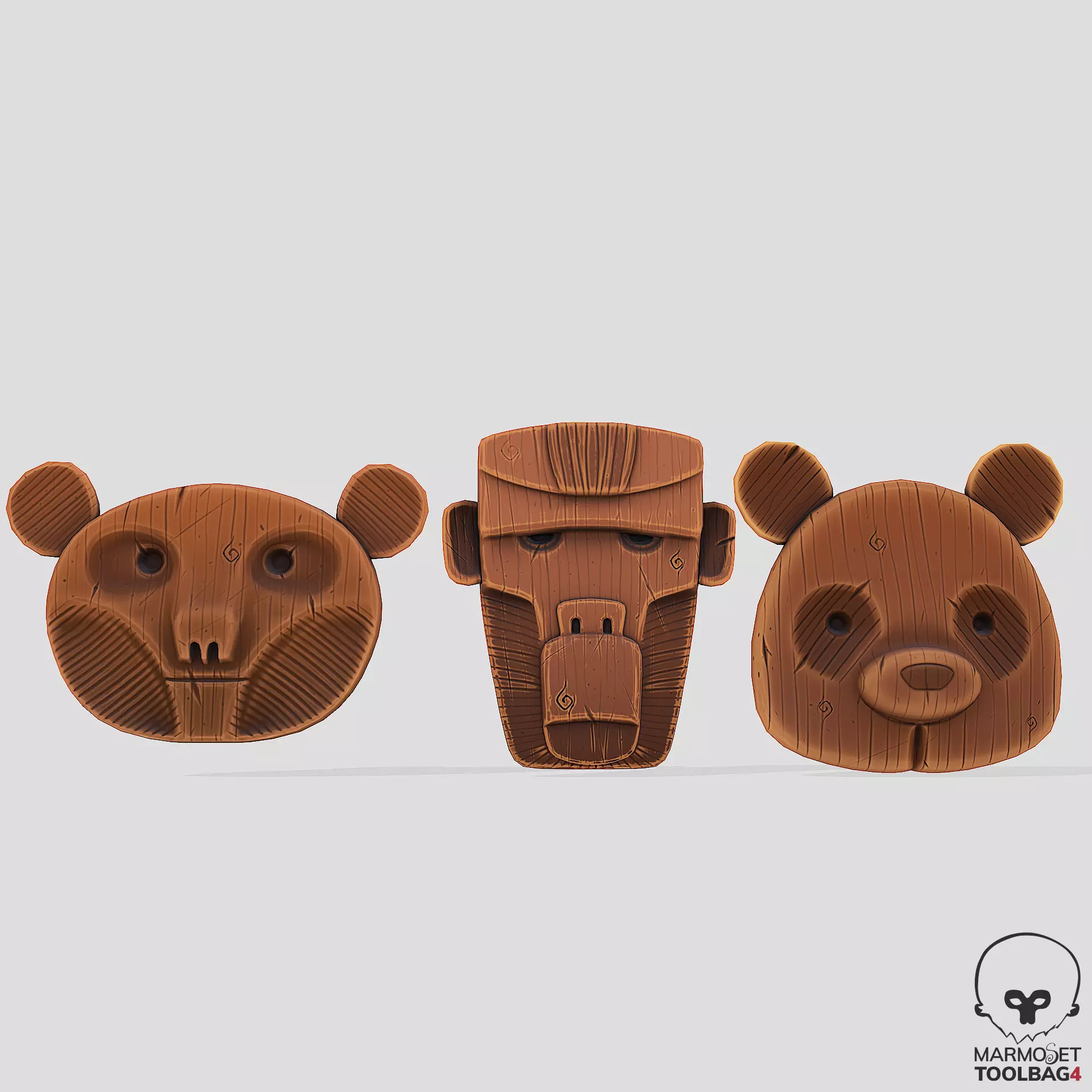 Stylized Wooden Masks Low-poly 3D model_0