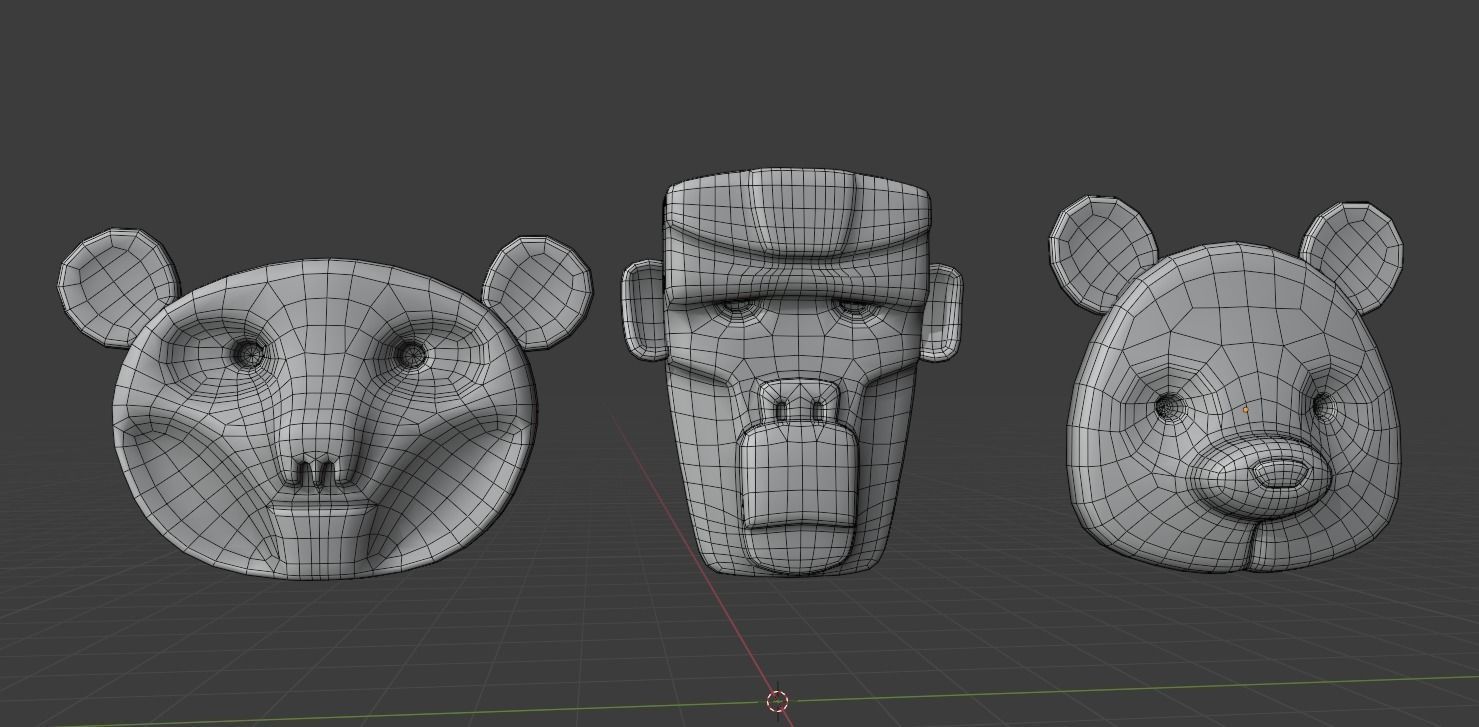 Stylized Wooden Masks Low-poly 3D model_8