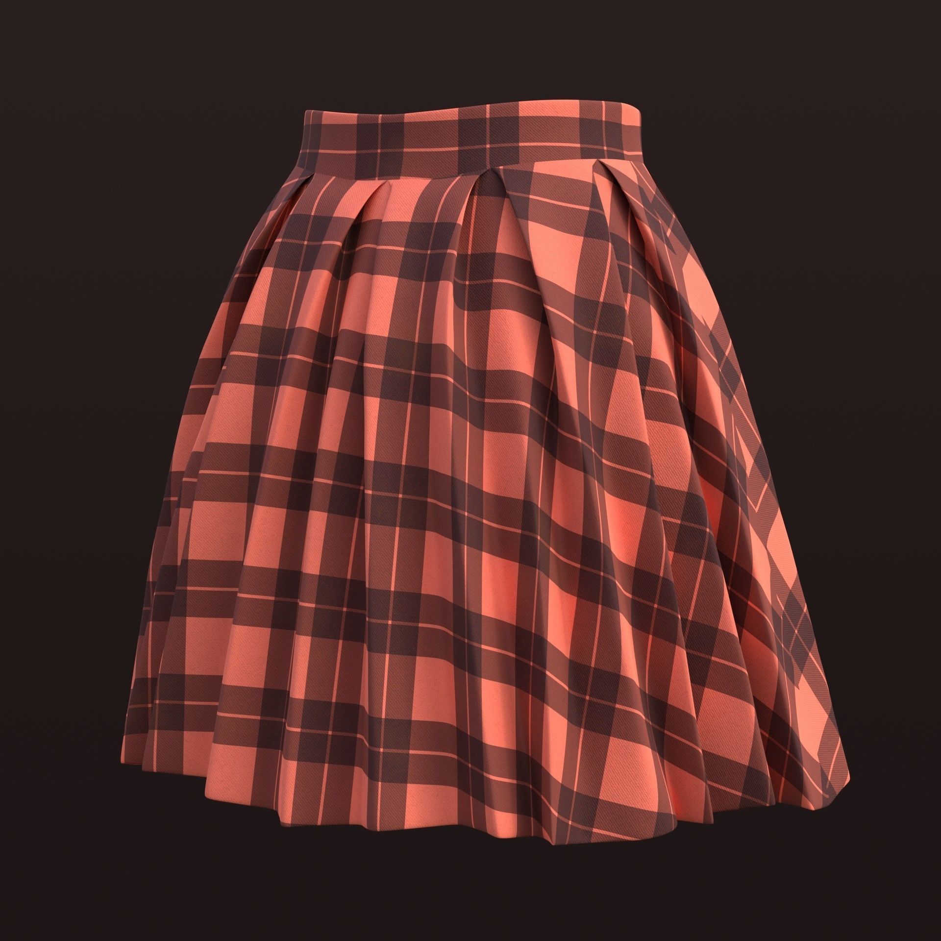 Plaid Pleated Mini Skirt - school uniform skirt Low-poly 3D model_14