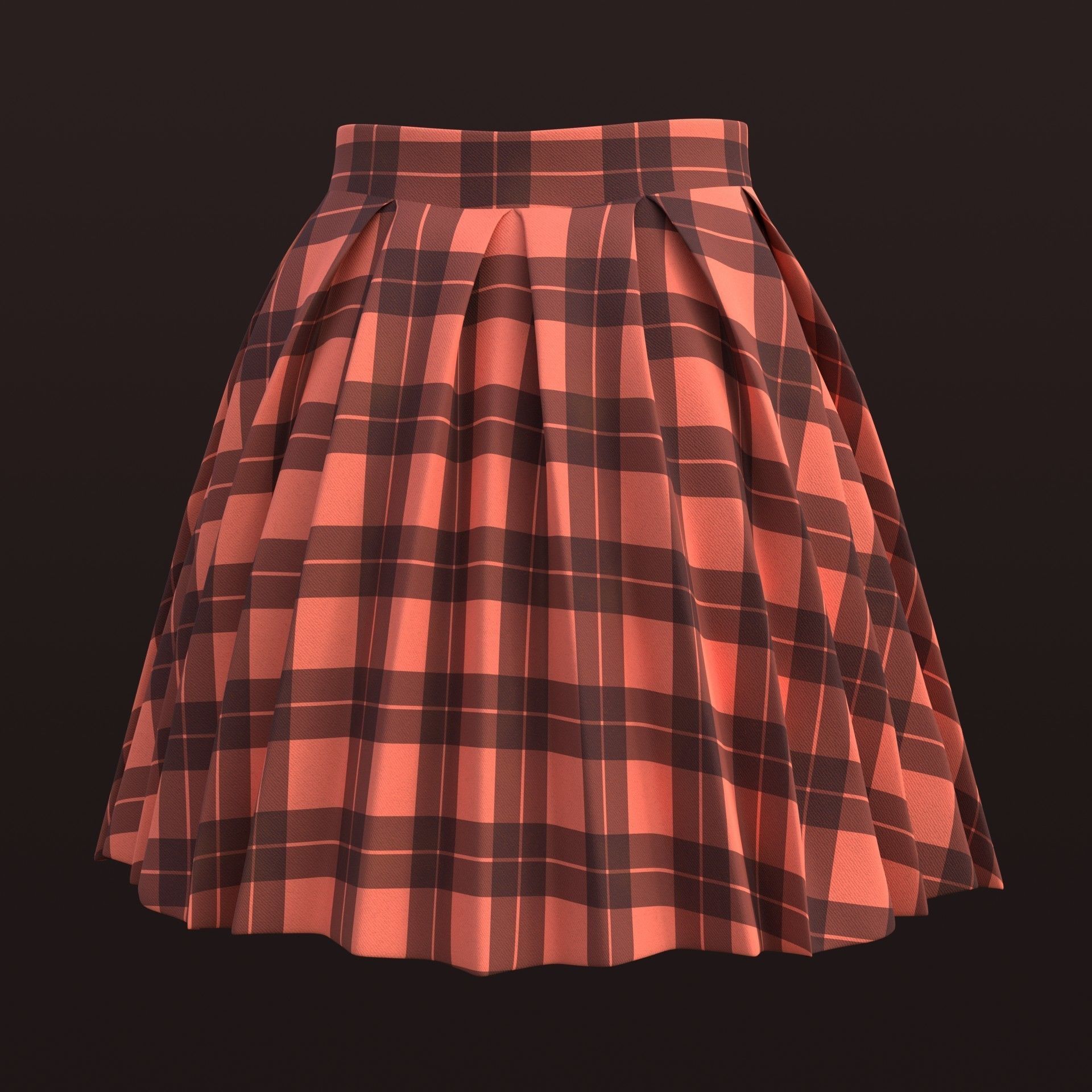 Plaid Pleated Mini Skirt - school uniform skirt Low-poly 3D model_15