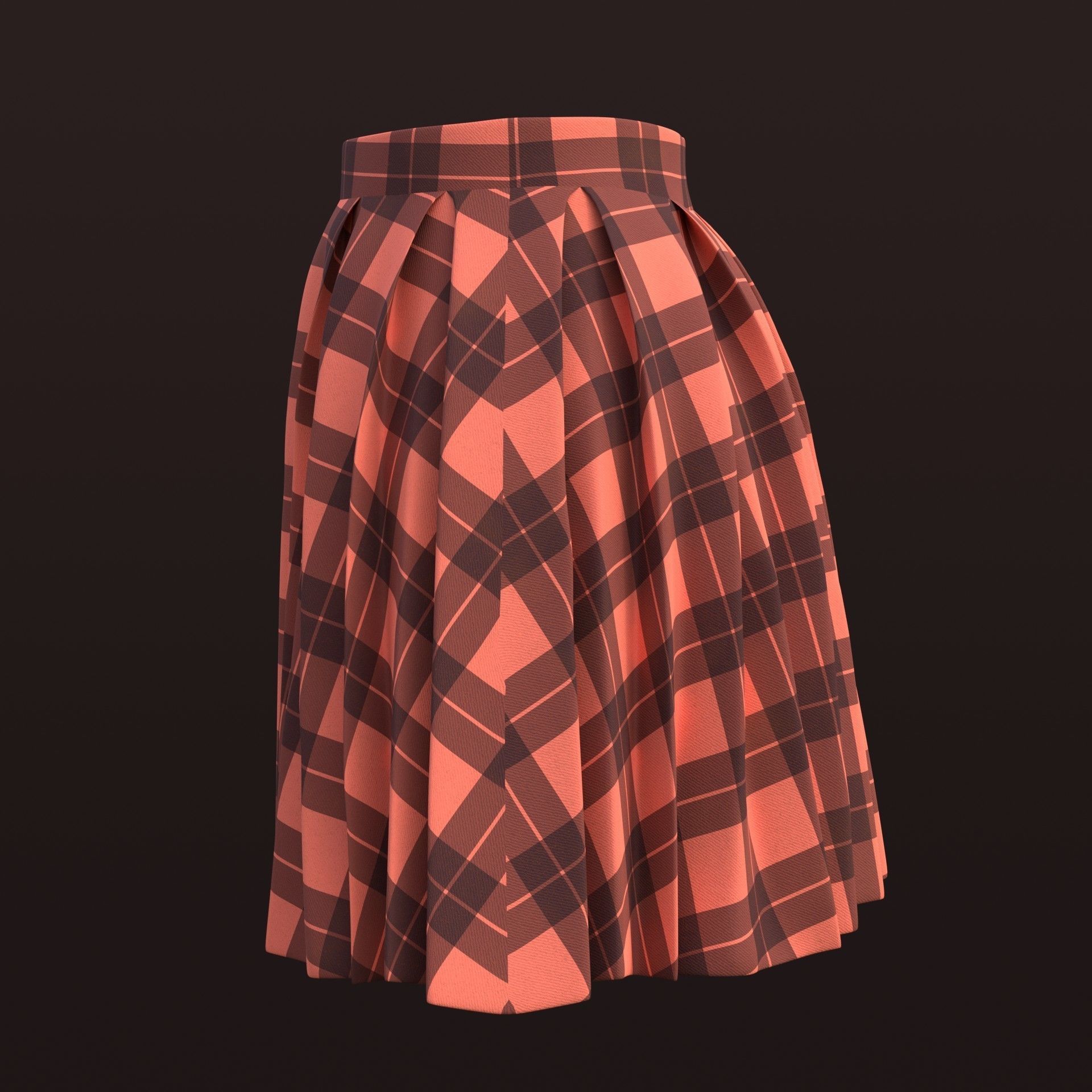 Plaid Pleated Mini Skirt - school uniform skirt Low-poly 3D model_19