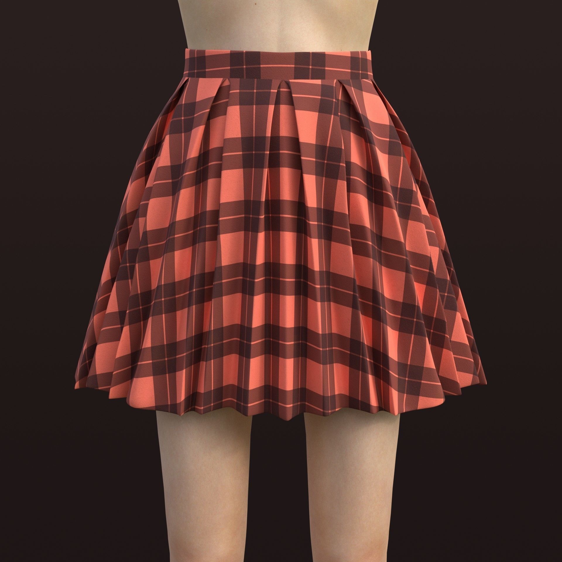 Plaid Pleated Mini Skirt - school uniform skirt Low-poly 3D model_2