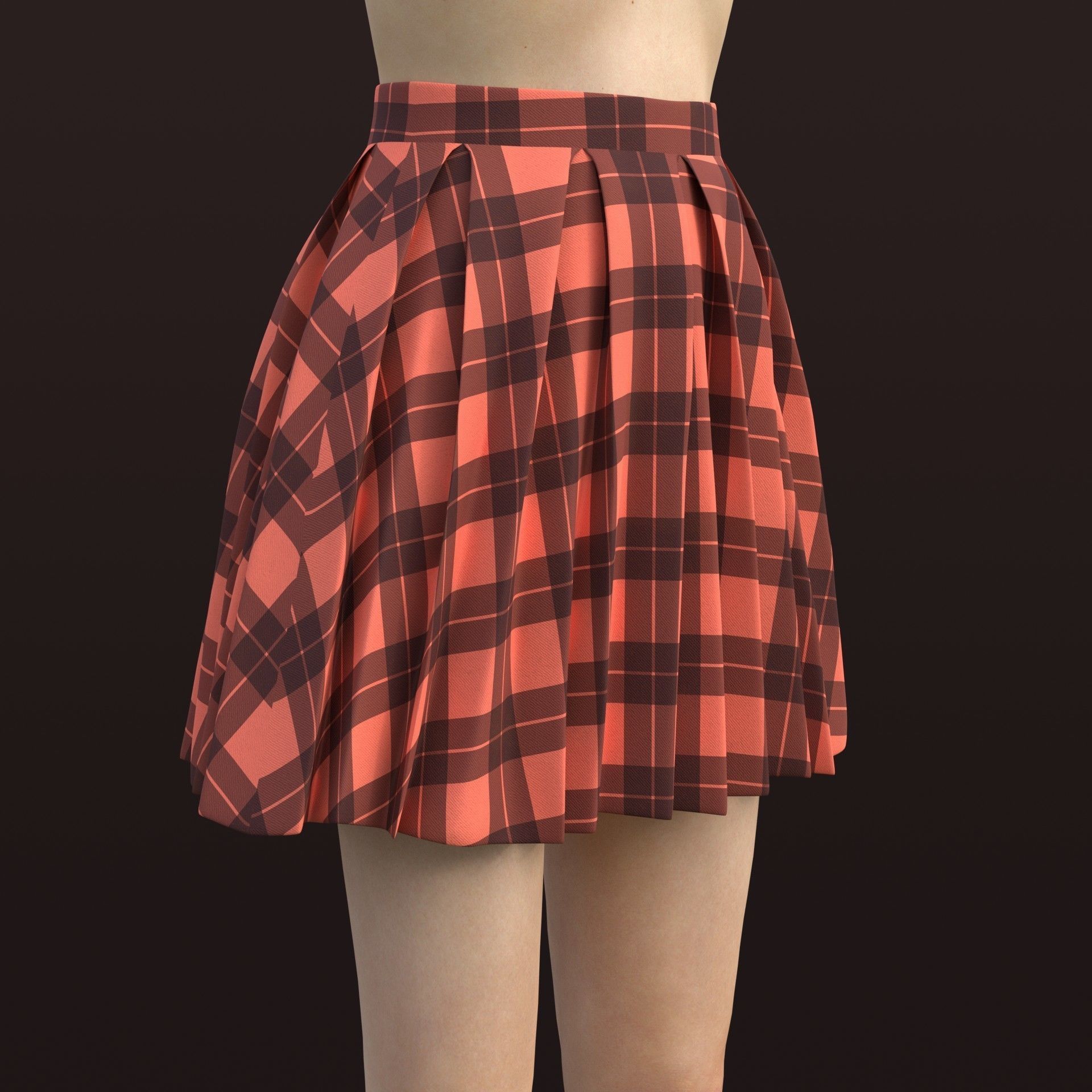 Plaid Pleated Mini Skirt - school uniform skirt Low-poly 3D model_3