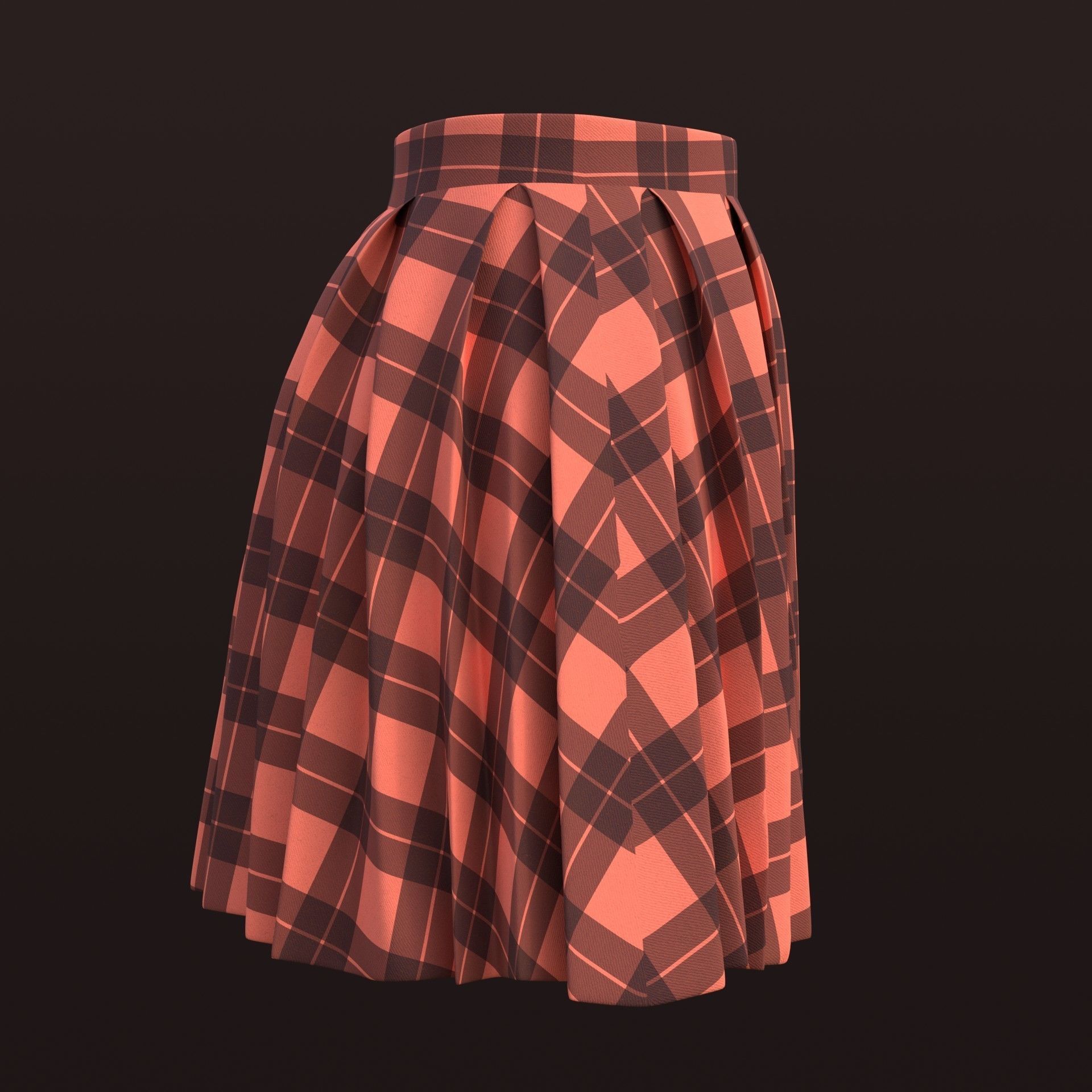 Plaid Pleated Mini Skirt - school uniform skirt Low-poly 3D model_12