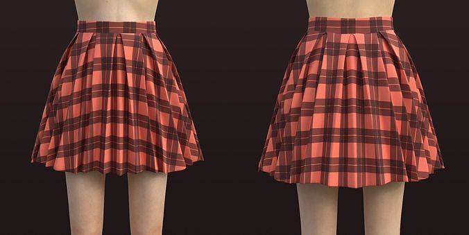 Plaid Pleated Mini Skirt - school uniform skirt Low-poly 3D model