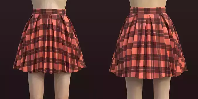 Plaid Pleated Mini Skirt - school uniform skirt Low-poly 3D model