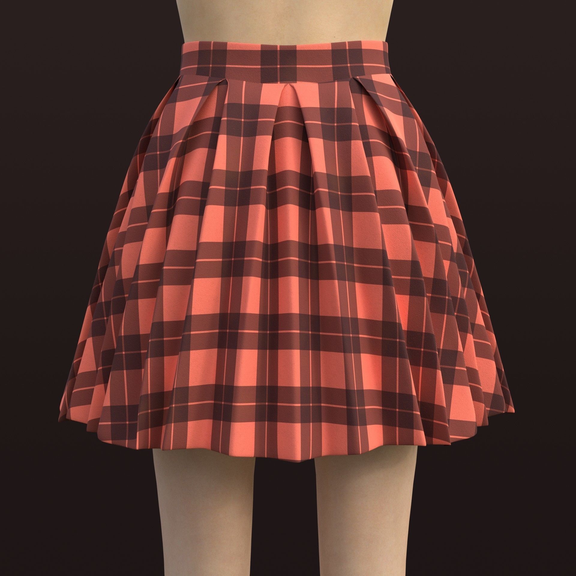 Plaid Pleated Mini Skirt - school uniform skirt Low-poly 3D model_4