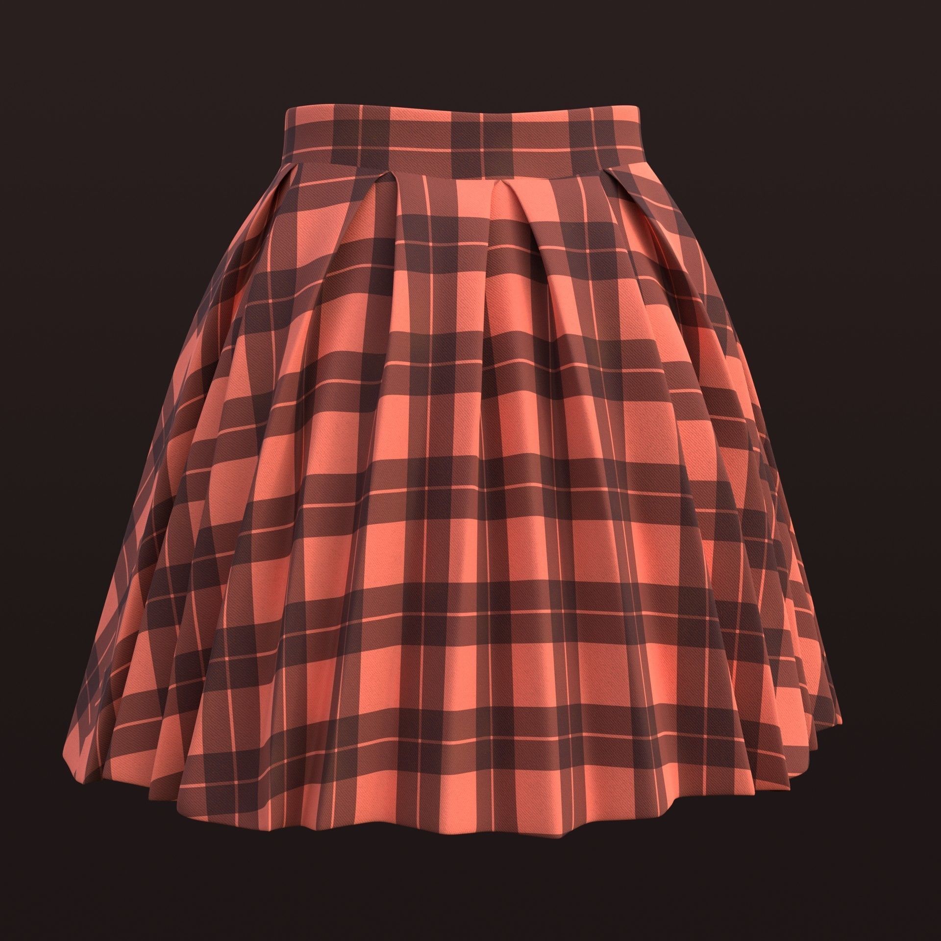 Plaid Pleated Mini Skirt - school uniform skirt Low-poly 3D model_16