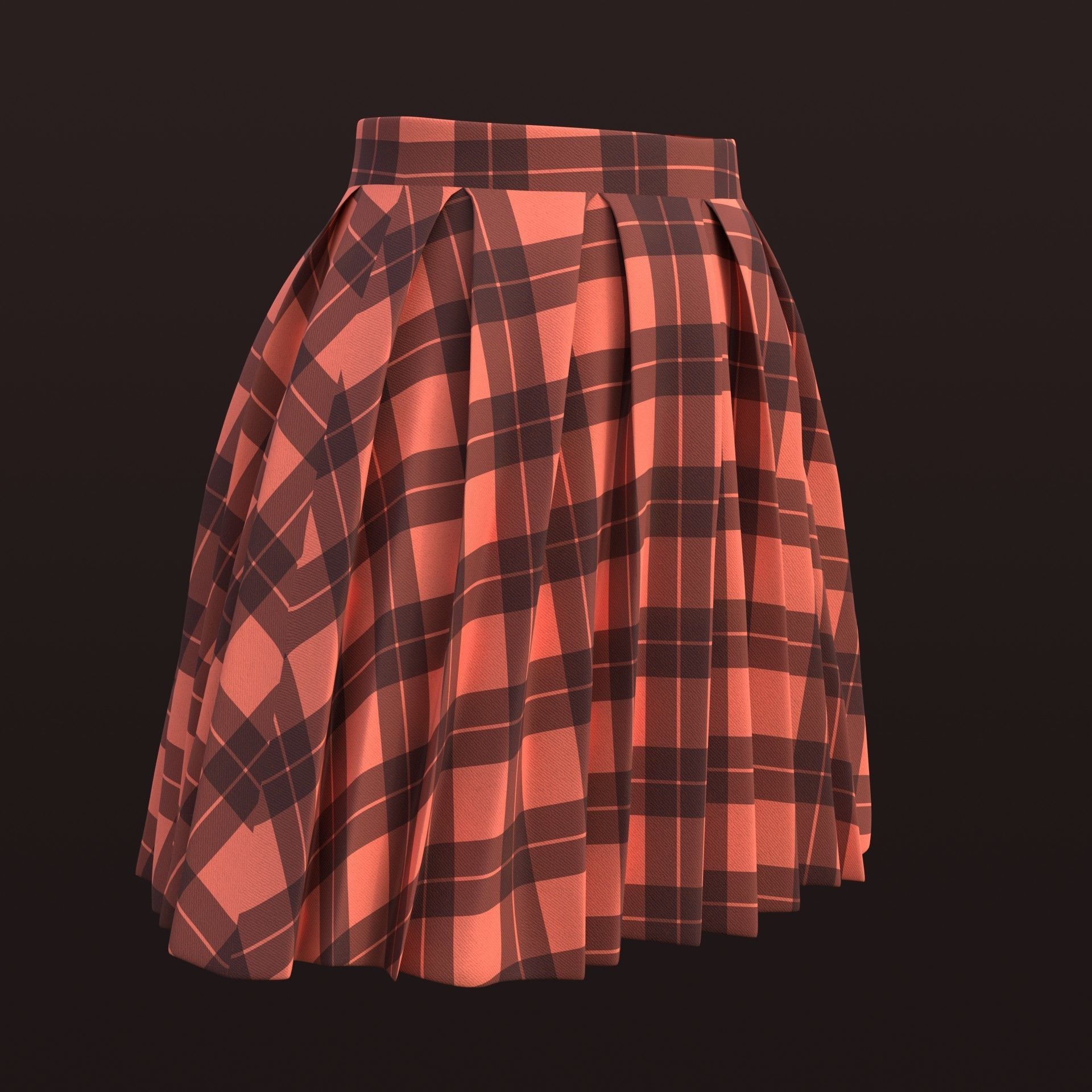 Plaid Pleated Mini Skirt - school uniform skirt Low-poly 3D model_10