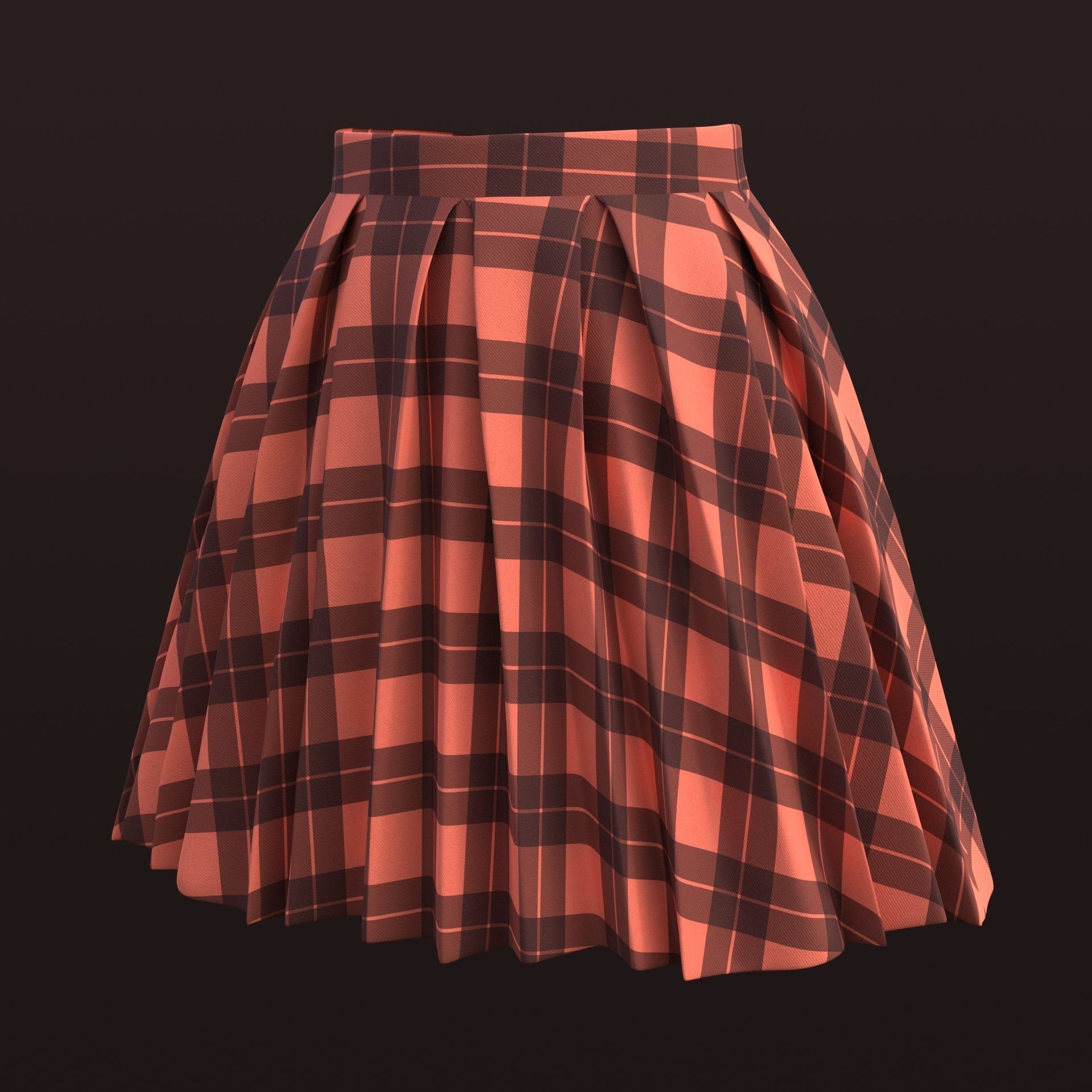Plaid Pleated Mini Skirt - school uniform skirt Low-poly 3D model_22