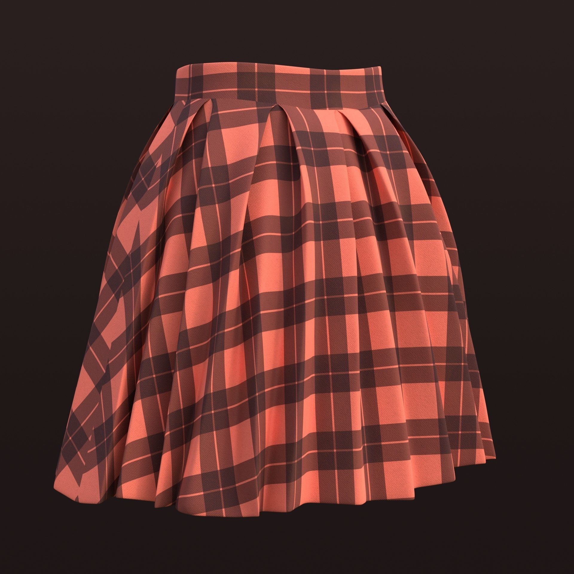 Plaid Pleated Mini Skirt - school uniform skirt Low-poly 3D model_17