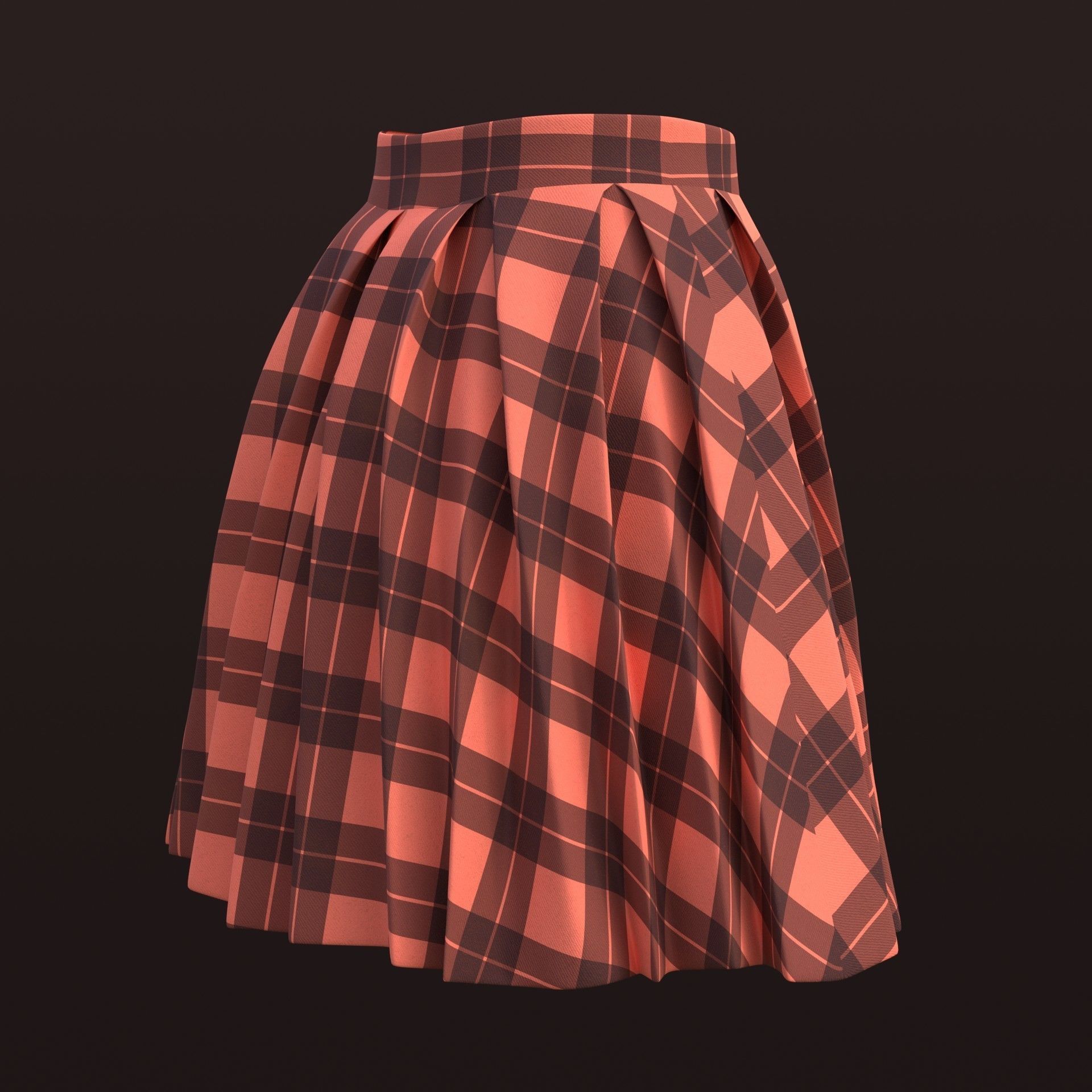 Plaid Pleated Mini Skirt - school uniform skirt Low-poly 3D model_13
