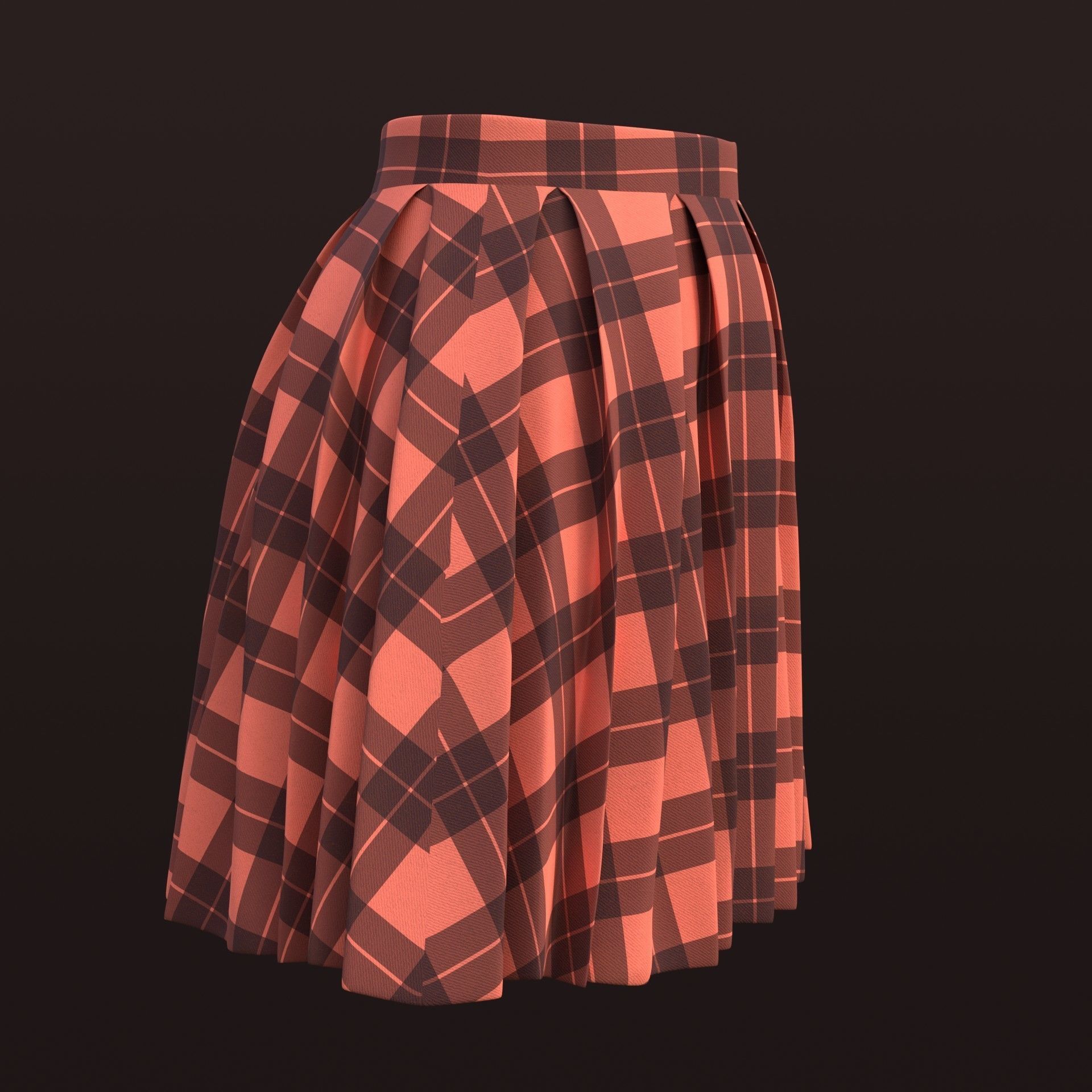 Plaid Pleated Mini Skirt - school uniform skirt Low-poly 3D model_11