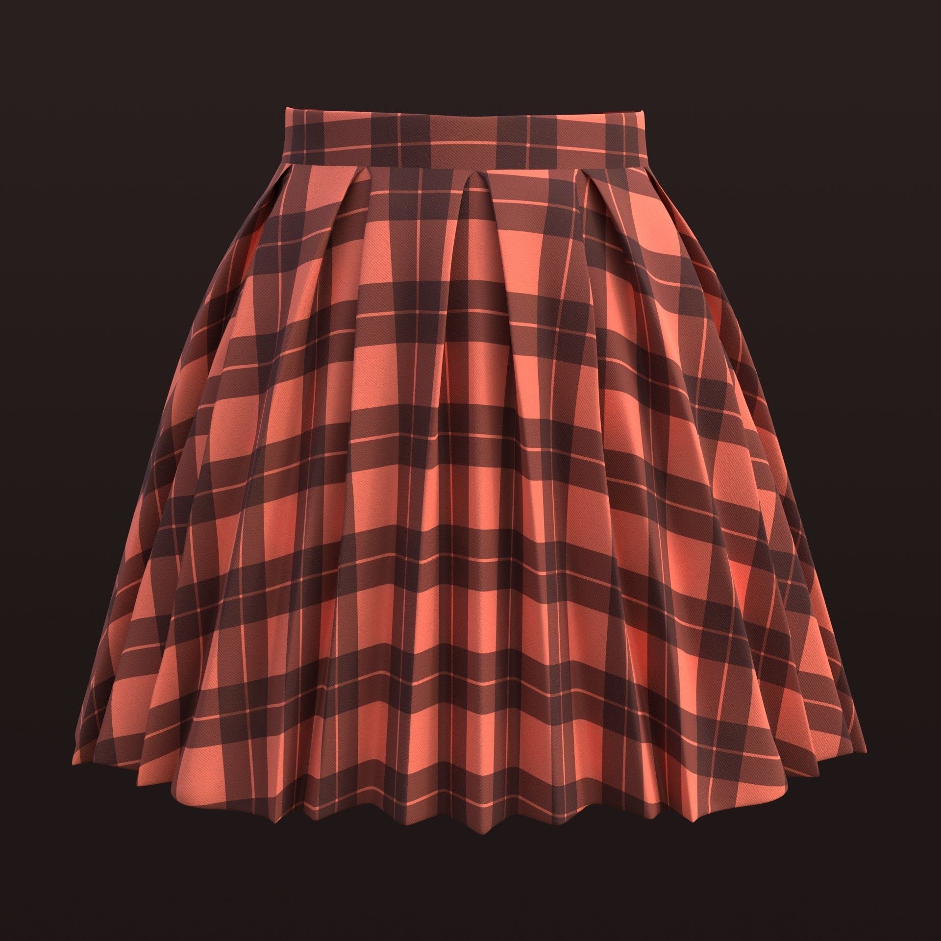 Plaid Pleated Mini Skirt - school uniform skirt Low-poly 3D model_8