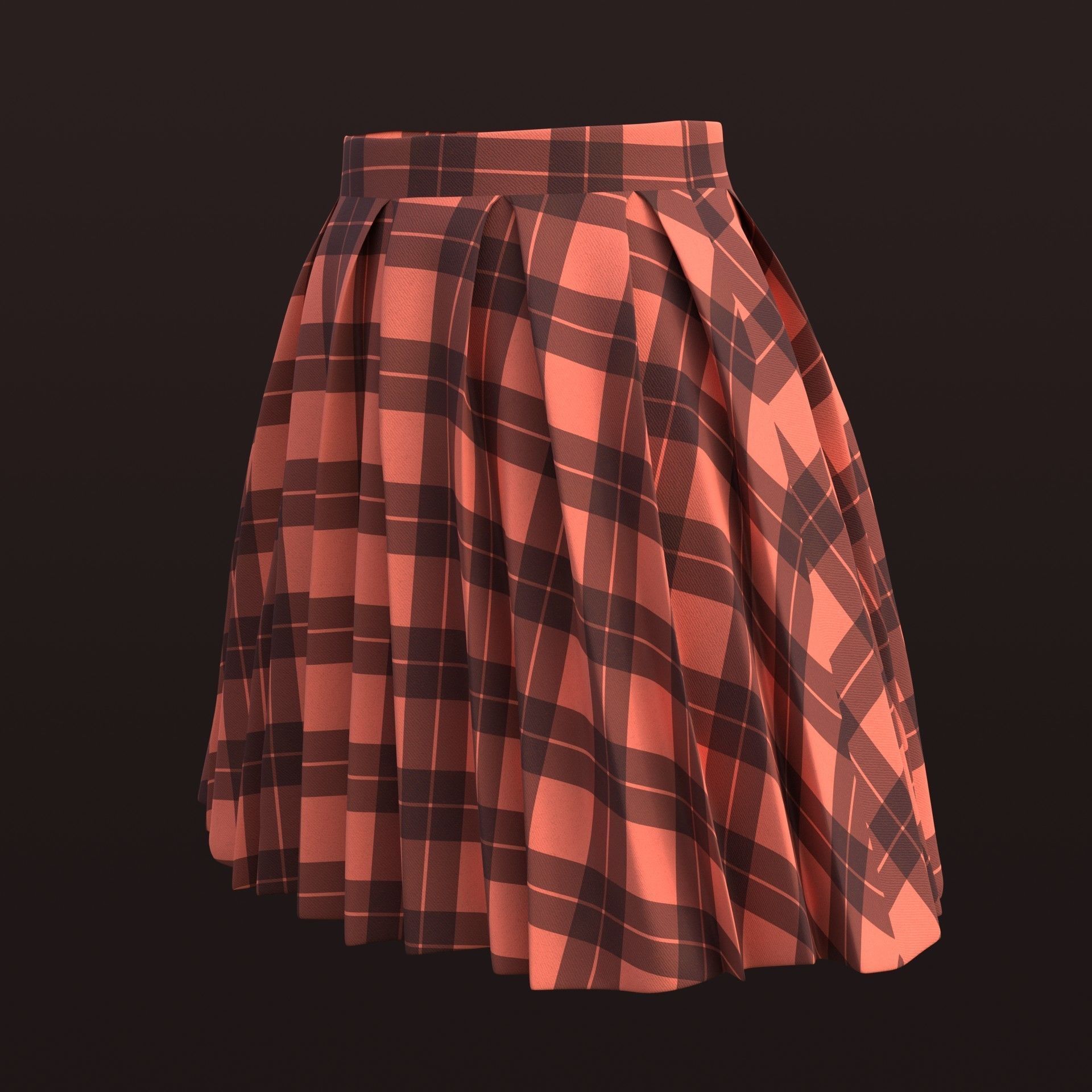 Plaid Pleated Mini Skirt - school uniform skirt Low-poly 3D model_21