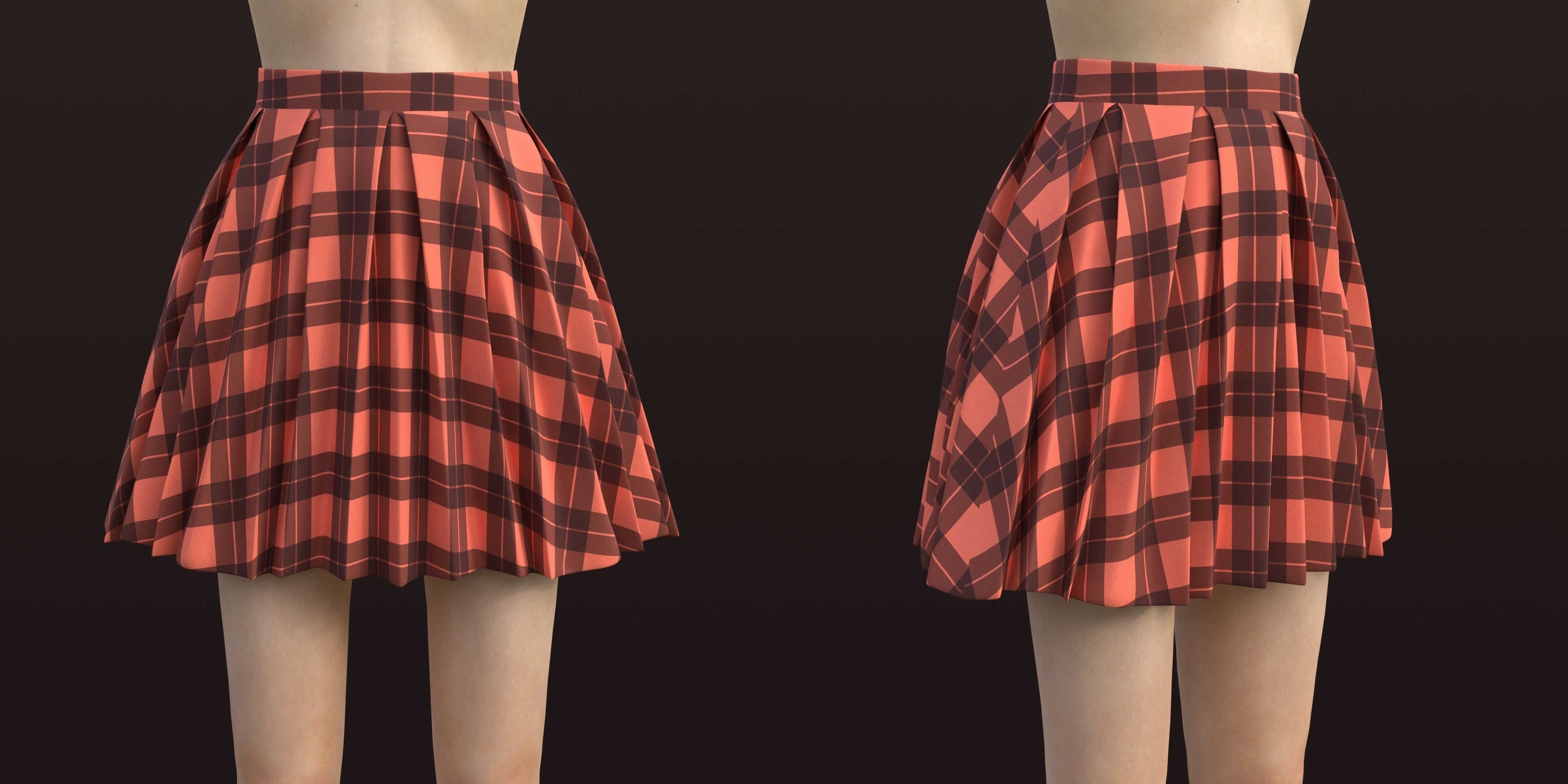 Plaid Pleated Mini Skirt - school uniform skirt Low-poly 3D model_26