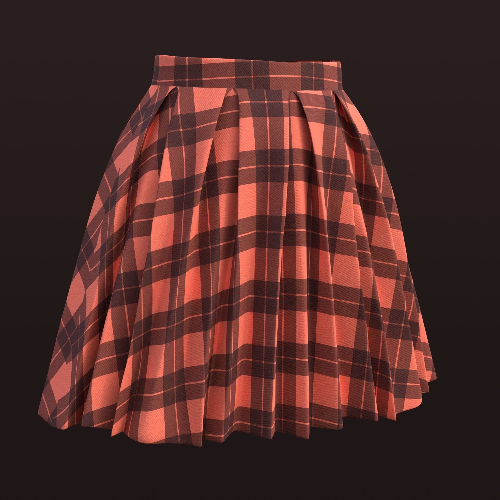 Plaid Pleated Mini Skirt - school uniform skirt Low-poly 3D model_9