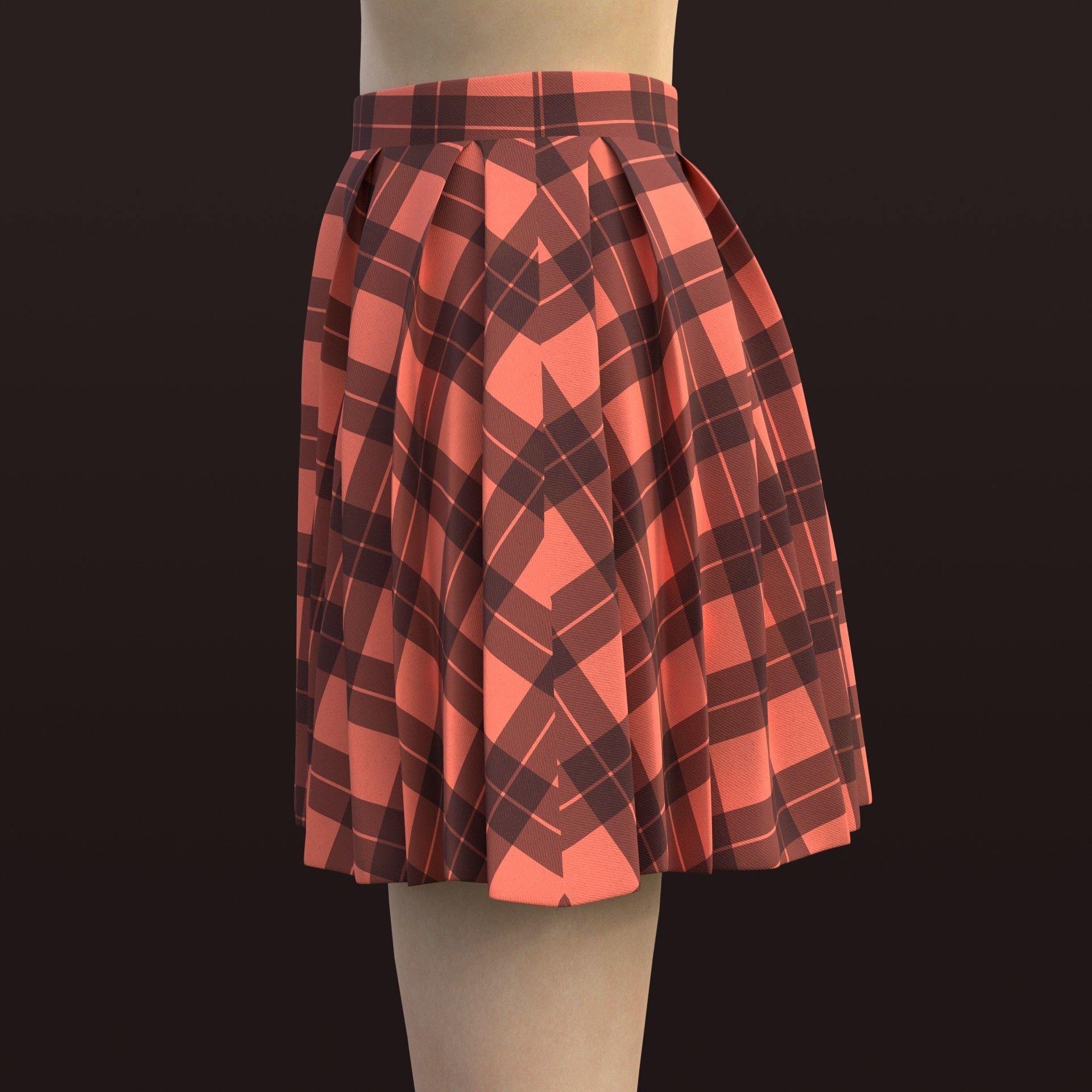 Plaid Pleated Mini Skirt - school uniform skirt Low-poly 3D model_5