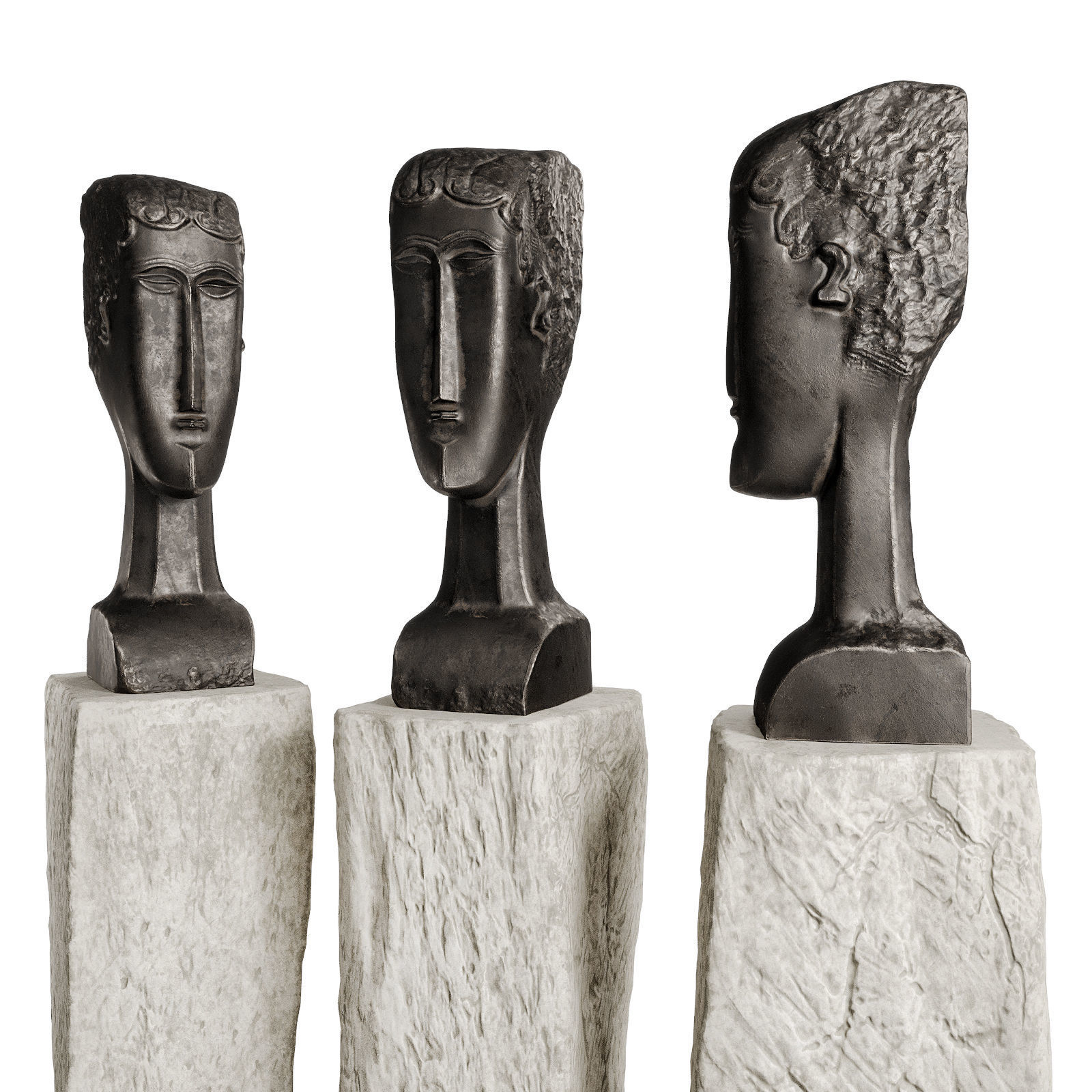 Female head figure Low-poly 3D model_2