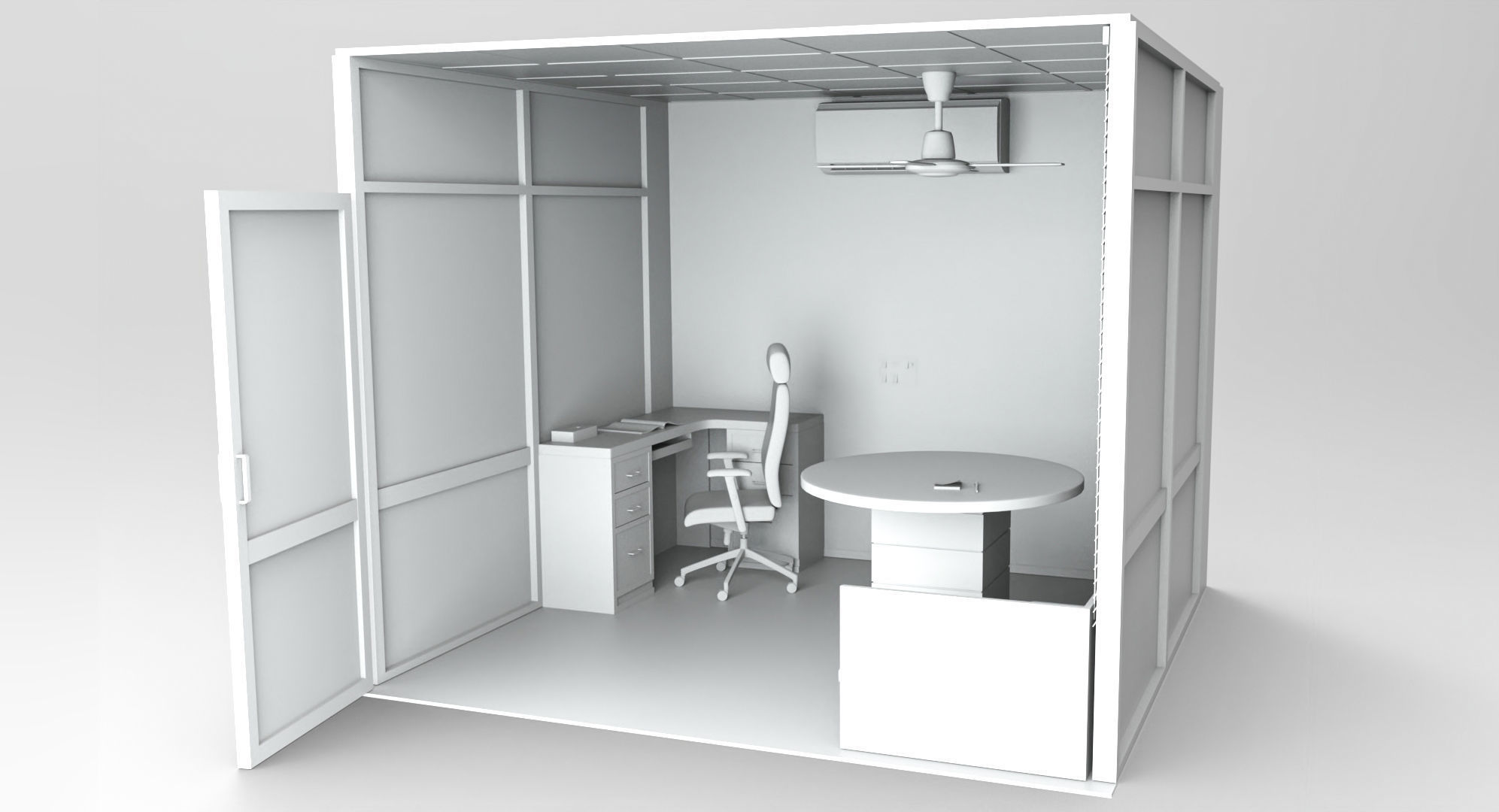 Office cabin scene 3d model  Low-poly 3D model_1