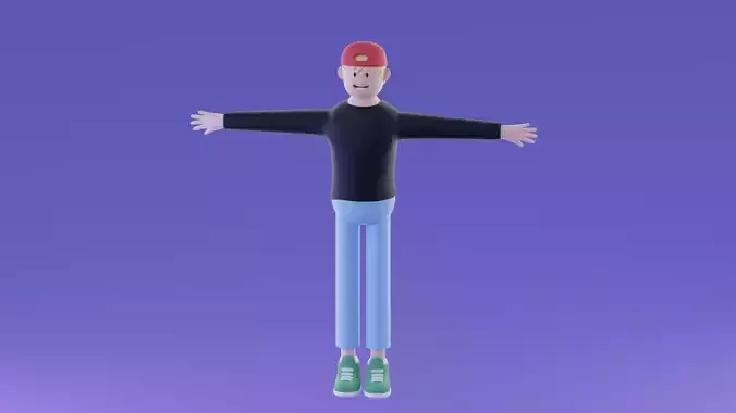 The boy high poly model cartoon character