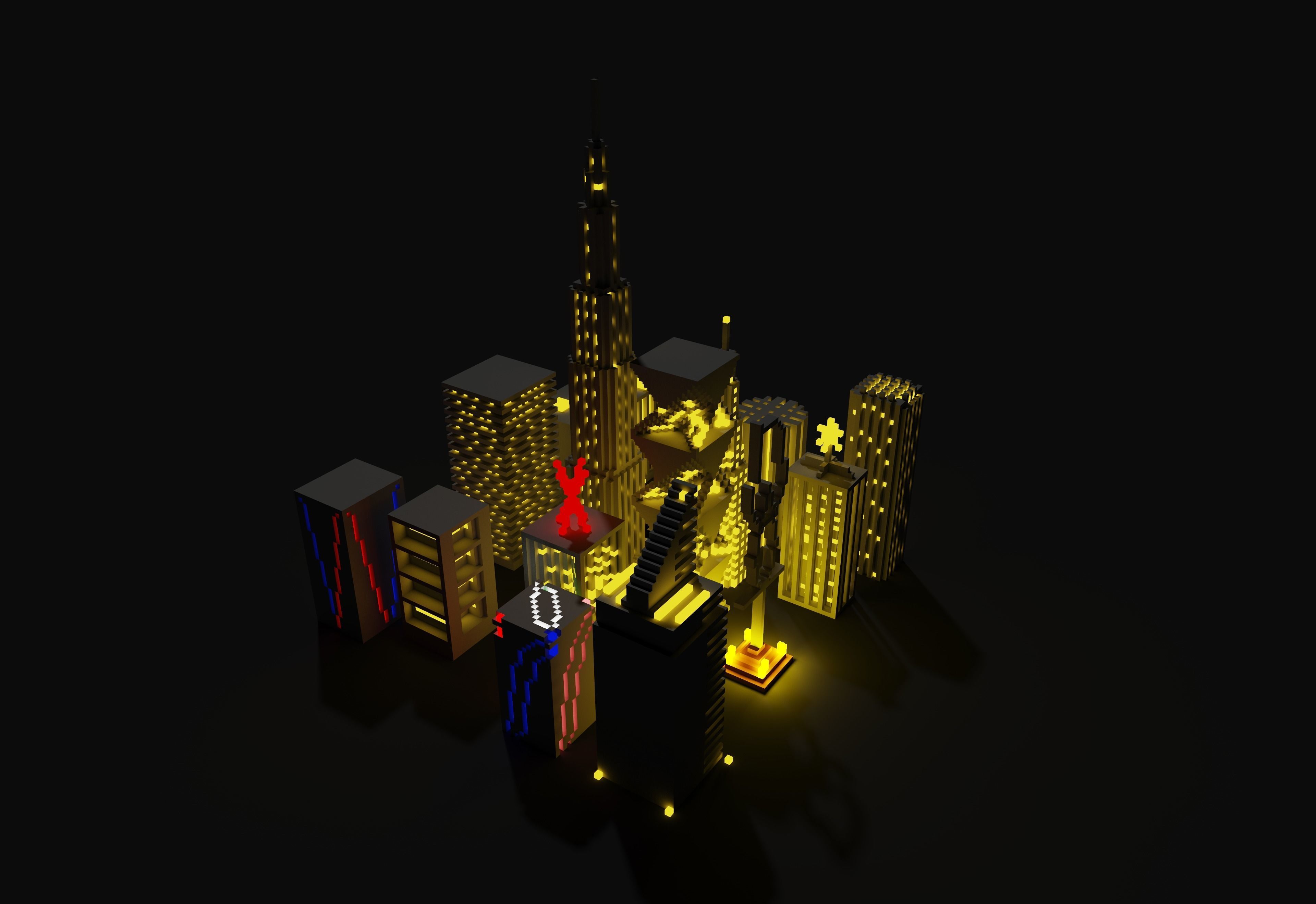 Town for game Low-poly 3D model_1