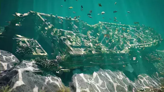 Underwater Shipwreck Scene Low-poly 3D model
