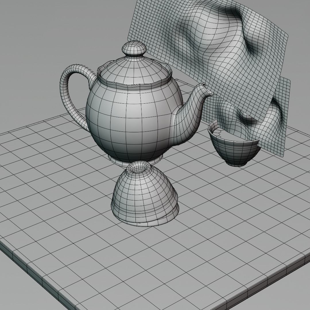 Teapot and cup on wooden table 3D model_2