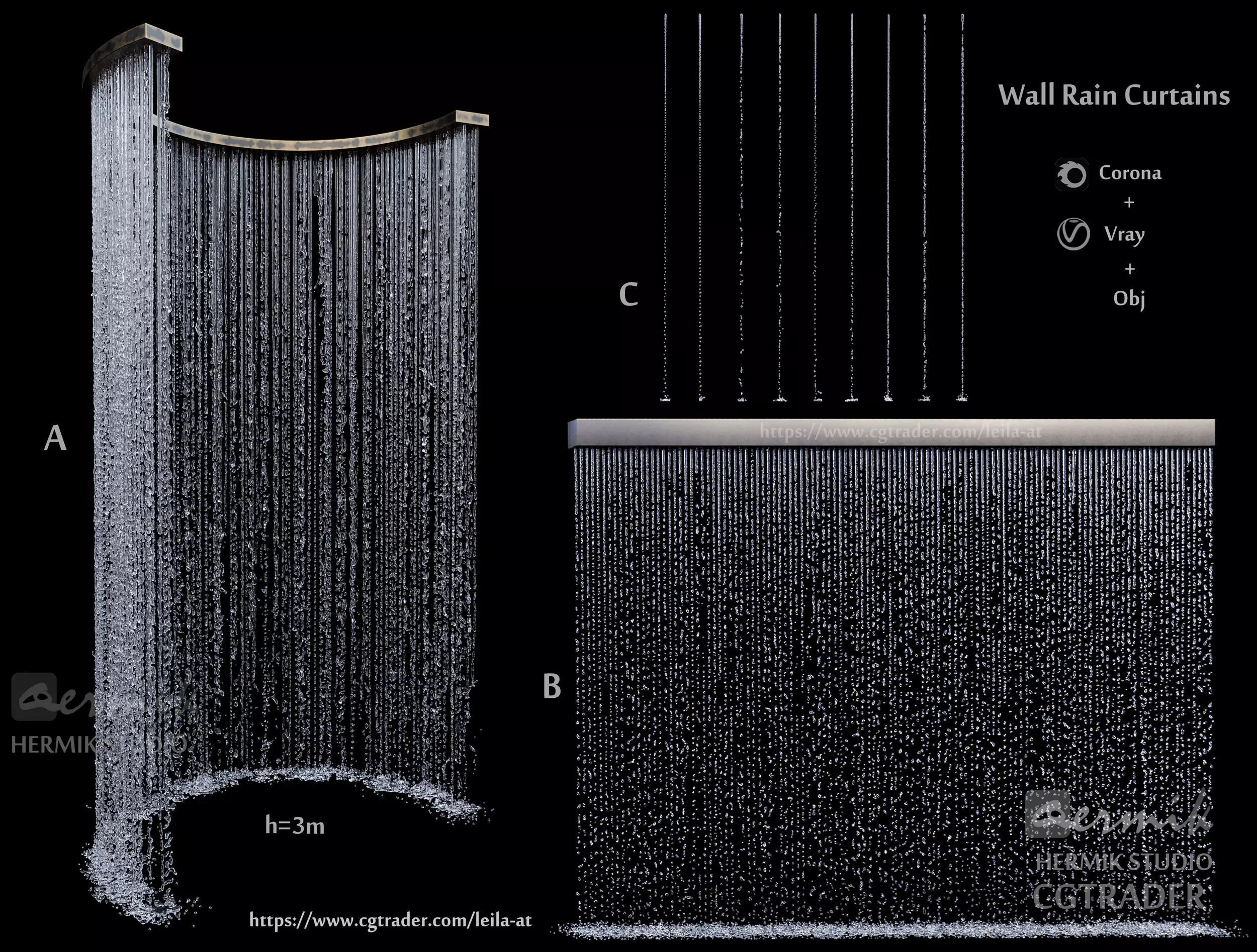 Waterfall Wall Rain Curtain Fountains 3D model