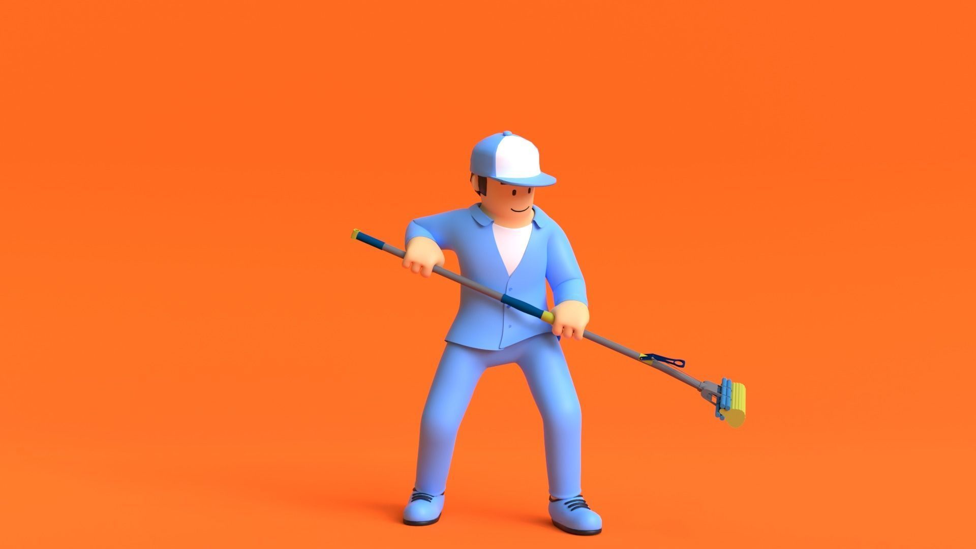 Minimal Worker 3D Cartoon Character 3D model_4